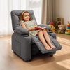 image:imageVEVOR Kids Reclining Chair Toddler Recliner with 2 Cup Holders and 4 Pockets 107 to 126 Adjustable Back EasytoClean PU Leather Recliner Couch with Footrest for Boys Girls amp Children BlueGrey