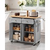 image:imageVEVOR Kitchen Island Cart with Storage 437 in Wide Mobile Rolling Storage Island on Swivel Wheels with 2 Drawers Storage Cabinet SpiceTowel Rack Hooks Table for Home Dining Room WhiteGrey