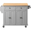 image:imageVEVOR Kitchen Island Cart with Storage 437 in Wide Mobile Rolling Storage Island on Swivel Wheels with 2 Drawers Storage Cabinet SpiceTowel Rack Hooks Table for Home Dining Room WhiteGrey