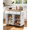 image:imageVEVOR Kitchen Island Cart with Storage 437 in Wide Mobile Rolling Storage Island on Swivel Wheels with 2 Drawers Storage Cabinet SpiceTowel Rack Hooks Table for Home Dining Room WhiteSnowwhite
