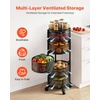 image:imageVEVOR Rotating Storage Rack Cart 5 Tier Fruit and Vegetable Basket Bowls Heavy Duty Wire Basket Organizer on Wheels Large Capacity Stand with Metal Top Lid for Kitchen Bathroom Nursery Black