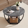 image:imageVEVOR Round Coffee Table Modern Coffee Table 2 Tiers Wooden Circle Center Desk with Open Storage Minimalist Sturdy Metal Frame Accent End Desk for Living Room Office Easy Assembly Rustic BrownGrey