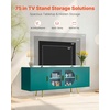 image:imageVEVOR TV Stand for TVs up to 75 inch Modern Entertainment Center with Glass Doors and Gold Legs TV Storage Cabinet with Adjustable Shelves Wood Media Console for Living Room and Bedroom Dark Green