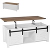 image:imageVEVOR 472 Farmhouse Lift Top Coffee Table with Sliding Barn Door Rustic Center Table with Hidden Storage Compartment Rectangle Lifting Large Tabletop for Living Room Office Easy Assembly White