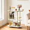 image:imageVEVOR Bar Cart 3 Tiers Home Kitchen Serving Carts Industrial Rolling Utility Station on Wheel Mobile Drink Beverage Shelf with Wine Rack amp Glass Holder 3464x1417x3268 in Rustic Brown and BlackGold