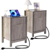 image:imageVEVOR Fluted Nightstand 3 Drawer Dresser 24 Wide Bedside Table with Charging Station Mid Century Modern Night Stand with Metal Handle USBATypeC Ports Wood Bed Side Table for BedroomOak Gray