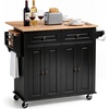 image:imageVEVOR Kitchen Island Cart with Storage 437 in Wide Mobile Rolling Storage Island on Swivel Wheels with 2 Drawers Storage Cabinet SpiceTowel Rack Hooks Table for Home Dining Room WhiteBlack