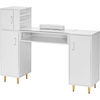 image:imageVEVOR Manicure Table Glass Top Desk Makeup Dressing Station with Storage Cabinets AcetoneResistant Nail Tech Table for Spa Beauty Salon Workstation with Wrist Rest 8 Metal Legs White