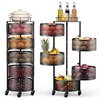 image:imageVEVOR Rotating Storage Rack Cart 5 Tier Fruit and Vegetable Basket Bowls Heavy Duty Wire Basket Organizer on Wheels Large Capacity Stand with Metal Top Lid for Kitchen Bathroom Nursery Black