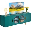 image:imageVEVOR TV Stand for TVs up to 75 inch Modern Entertainment Center with Glass Doors and Gold Legs TV Storage Cabinet with Adjustable Shelves Wood Media Console for Living Room and Bedroom Dark Green