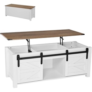 image:imageVEVOR 472 Farmhouse Lift Top Coffee Table with Sliding Barn Door Rustic Center Table with Hidden Storage Compartment Rectangle Lifting Large Tabletop for Living Room Office Easy Assembly White