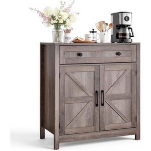image:imageVEVOR Buffet Cabinet Farmhouse Sideboard Cabinet with Drawer 30 Coffee Bar Cabinet with Adjustable Shelves amp 2 Barn Door Sideboard Buffet Station for Living Room Entryway Kitchen WhiteGrey