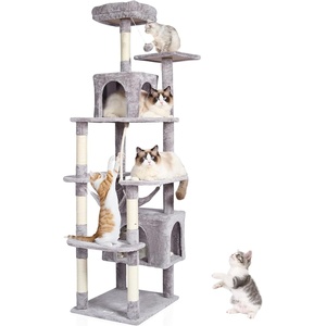 image:imageVEVOR Cat Tree for Indoor Cats 72 Cat Tower with 2 Cat Condos Sisal Scratching Post Hammock Top Perch Jumping Platforms Large Cat Furniture Activity Center with Hang Ball Light Grey
