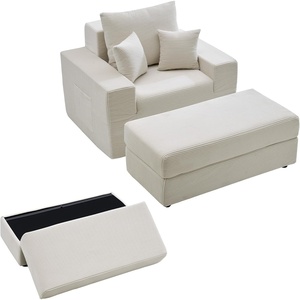 image:imageVEVOR Chaise Lounge Chair 49 Boneless Modular Chaise Lounge Indoor Oversized Corduroy Reading Chair with Throw Pillows amp Armrests Deep Seat Sofa Couch Sleeper for Living Room Bedroom GreyBeige