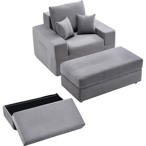 image:imageVEVOR Chaise Lounge Chair 49 Boneless Modular Chaise Lounge Indoor Oversized Corduroy Reading Chair with Throw Pillows amp Armrests Deep Seat Sofa Couch Sleeper for Living Room Bedroom GreyGrey