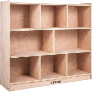 image:imageVEVOR Cubby Mobile Tray Storage Cabinet 8Compartment Classroom Furniture 3Shelf Cubby Storage Shelf Premium Particleboard and Poplar Wood Easy to Use for Home Daycare and Preschool Natural8 Section