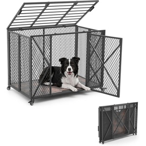 image:imageVEVOR Dog Crate Furniture 42 Inch Heavy Duty Dog Kennel Furniture Indoor for Small amp Medium Dogs Steel Decorative Pet Cage House End Table with 3 Doors Detachable Tray amp EscapeProof Locks Black376L x 234W x 291H