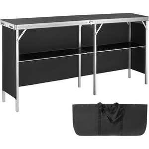 image:imageVEVOR Extra Long Folding Portable Bar Tradeshow Podium Table for Indoor Outdoor Party Picnic Exhibition Includes Carrying Case Storage Shelf and Black Skirt 7795 x 1516 x 34657795 INCH