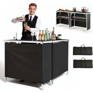 image:imageVEVOR Extra Long Folding Portable Bar Tradeshow Podium Table for Indoor Outdoor Party Picnic Exhibition Includes Carrying Case Storage Shelf and Black Skirt 7795 x 1516 x 34652 Pcs 386 INCH
