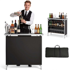 image:imageVEVOR Extra Long Folding Portable Bar Tradeshow Podium Table for Indoor Outdoor Party Picnic Exhibition Includes Carrying Case Storage Shelf and Black Skirt 7795 x 1516 x 34652 Tier 386 INCH