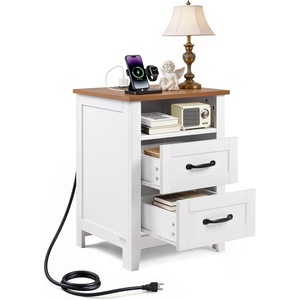 image:imageVEVOR Fluted Nightstand 3 Drawer Dresser 24 Wide Bedside Table with Charging Station Mid Century Modern Night Stand with Metal Handle USBATypeC Ports Wood Bed Side Table for BedroomWhite