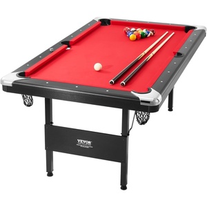 image:imageVEVOR Folding Pool TablePortable Billiards Tables Foldable SpaceSaving Entertainment Game Set Includes Ball Cue Rack Chalk Brush Brown with Bule Cloth for Family Use Recreation Roomblackred