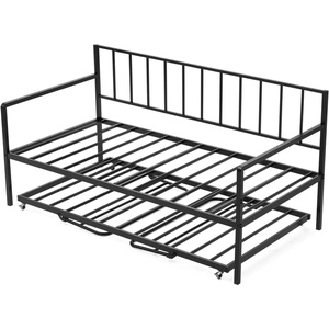 image:imageVEVOR Full Size Daybed Frame Day Bed with Trundle Heavy Duty Metal Platform Bed Frame Full Daybed with Metal Slats Support for Living Room Bedroom Guest Room Easy Assembly BlackTwin Size with Charging Station
