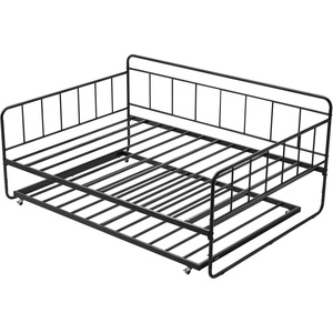 image:imageVEVOR Full Size Daybed Frame Day Bed with Trundle Heavy Duty Metal Platform Bed Frame Full Daybed with Metal Slats Support for Living Room Bedroom Guest Room Easy Assembly BlackFull Size with Trundle