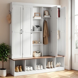 image:imageVEVOR Hall Tree with Bench and Shoe Storage 63 Wide 4in1 Entryway Hall Tree with Bench Hanging Hooks Storage Cabinet and Shoe Cabinet Wooden Furniture for Mudroom Entryway Hallway White