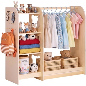 image:imageVEVOR Kids Dress Up Storage with Mirror Wooden Kids Dress Up Rack Toddler Wardrobe Closet for Little Girls Storage Armoire Costume Organizer Children Playroom Furniture for Bedroom NaturalWood