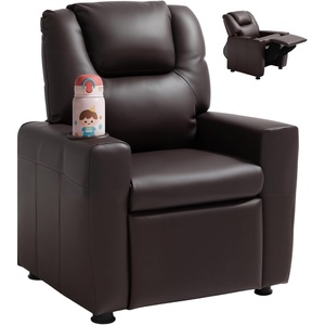 image:imageVEVOR Kids Reclining Chair Toddler Recliner with 2 Cup Holders and 4 Pockets 107 to 126 Adjustable Back EasytoClean PU Leather Recliner Couch with Footrest for Boys Girls amp Children BlueBrown