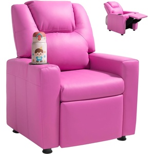 image:imageVEVOR Kids Reclining Chair Toddler Recliner with 2 Cup Holders and 4 Pockets 107 to 126 Adjustable Back EasytoClean PU Leather Recliner Couch with Footrest for Boys Girls amp Children BluePink