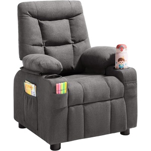 image:imageVEVOR Kids Reclining Chair Toddler Recliner with 2 Cup Holders and 4 Pockets 107 to 126 Adjustable Back EasytoClean PU Leather Recliner Couch with Footrest for Boys Girls amp Children BlueGrey