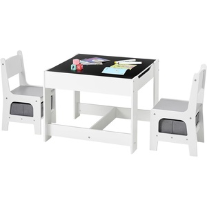 image:imageVEVOR Kids Table and Chair Set 3 in 1 Wooden Kids Table with Storage Drawer Toddler Activity Play Desk with 2 in 1 Detachable Tabletop Children Table for Art Eating Reading Learning GrayGray  White