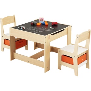 image:imageVEVOR Kids Table and Chair Set 3 in 1 Wooden Kids Table with Storage Drawer Toddler Activity Play Desk with 2 in 1 Detachable Tabletop Children Table for Art Eating Reading Learning GrayNatural