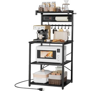 image:imageVEVOR Kitchen Bakers Rack with Power Outlets 236 x 157 x 551 Inch Microwave Stand with Builtin Power Strip amp 46 Ft Cord 8 SShaped Hooks for Dish Storage Spice Jars Coffee Bar Organization236 x 157 x 551