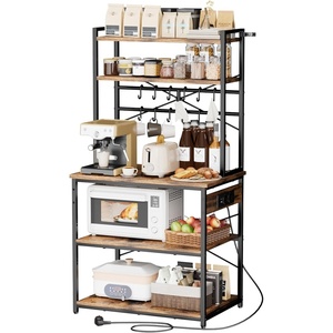 image:imageVEVOR Kitchen Bakers Rack with Power Outlets 236 x 157 x 551 Inch Microwave Stand with Builtin Power Strip amp 46 Ft Cord 8 SShaped Hooks for Dish Storage Spice Jars Coffee Bar Organization315 x 157 x 637