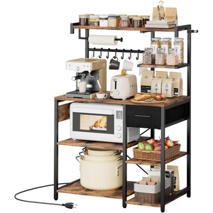 image:imageVEVOR Kitchen Bakers Rack with Power Outlets 236 x 157 x 551 Inch Microwave Stand with Builtin Power Strip amp 46 Ft Cord 8 SShaped Hooks for Dish Storage Spice Jars Coffee Bar Organization315 x 157 x 551