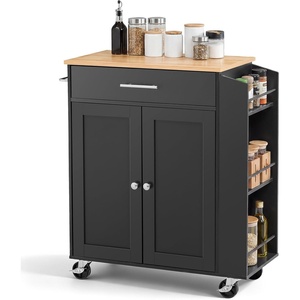 image:imageVEVOR Kitchen Island Cart with Storage 4228 in Wide Mobile Rolling Storage Island on Swivel Wheels with Drawer Storage Cabinet Drop Leaf Spice Rack Table for Home Dining Room White313WBlack