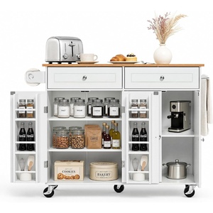 image:imageVEVOR Kitchen Island Cart with Storage 4228 in Wide Mobile Rolling Storage Island on Swivel Wheels with Drawer Storage Cabinet Drop Leaf Spice Rack Table for Home Dining Room White4764W dropleaf