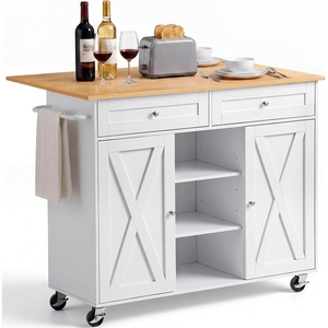 image:imageVEVOR Kitchen Island Cart with Storage 4228 in Wide Mobile Rolling Storage Island on Swivel Wheels with Drawer Storage Cabinet Drop Leaf Spice Rack Table for Home Dining Room White4567W dropleaf