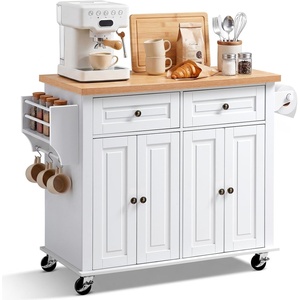 image:imageVEVOR Kitchen Island Cart with Storage 437 in Wide Mobile Rolling Storage Island on Swivel Wheels with 2 Drawers Storage Cabinet SpiceTowel Rack Hooks Table for Home Dining Room WhiteSnowwhite