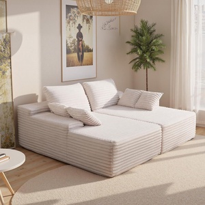image:imageVEVOR Oversized Double Chaise Lounge 67 Boneless Cloud Sofa Soft Corduroy Floor Couch NoAssembly Lounge Chair for Living Room amp Bedroom Relaxing Beige