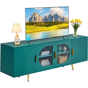 image:imageVEVOR TV Stand for TVs up to 75 inch Modern Entertainment Center with Glass Doors and Gold Legs TV Storage Cabinet with Adjustable Shelves Wood Media Console for Living Room and Bedroom Dark Green