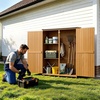 image:imageVEVOR Outdoor Storage Shed 4941 x 6398 Wood Garden Tool Shed with Lockable Doors amp Sloped Roof Waterproof Outside Storage Cabinet with Shelves amp Floor Included for Backyard Patio Lawn Brown50Lx 17Wx 64H  Standard