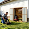 image:imageVEVOR Outdoor Storage Shed 4941 x 6398 Wood Garden Tool Shed with Lockable Doors amp Sloped Roof Waterproof Outside Storage Cabinet with Shelves amp Floor Included for Backyard Patio Lawn Brown46Lx 18Wx 68H  Standard
