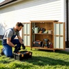 image:imageVEVOR Outdoor Storage Shed 4941 x 6398 Wood Garden Tool Shed with Lockable Doors amp Sloped Roof Waterproof Outside Storage Cabinet with Shelves amp Floor Included for Backyard Patio Lawn Brown32Lx 13Wx 40H  Standard