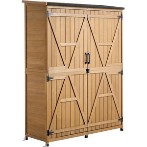 image:imageVEVOR Outdoor Storage Shed 4941 x 6398 Wood Garden Tool Shed with Lockable Doors amp Sloped Roof Waterproof Outside Storage Cabinet with Shelves amp Floor Included for Backyard Patio Lawn Brown50Lx 17Wx 64H  Standard