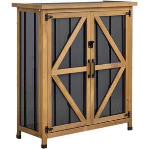 image:imageVEVOR Outdoor Storage Shed 4941 x 6398 Wood Garden Tool Shed with Lockable Doors amp Sloped Roof Waterproof Outside Storage Cabinet with Shelves amp Floor Included for Backyard Patio Lawn Brown32Lx 13Wx 40H  Standard