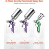 image:imageVEVOR 3Piece Air Spray Gun Kit Professional Auto Paint Spray Gun Set with 3 Nozzles 11418mm 3 Cups amp Air Regulator Gravity Feed Automotive Paint Sprayer for Primer Topcoat amp TouchUp3 Pcs Spray Gun